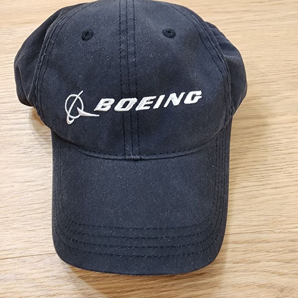 Vintage Boeing Hat Strapback Black Cap Aviation Aircraft Stitched Embroidered